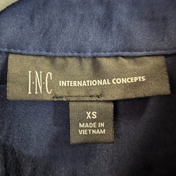 INC International Concepts Size XS Navy Satin Blue Button Down - Picture 3 of 12